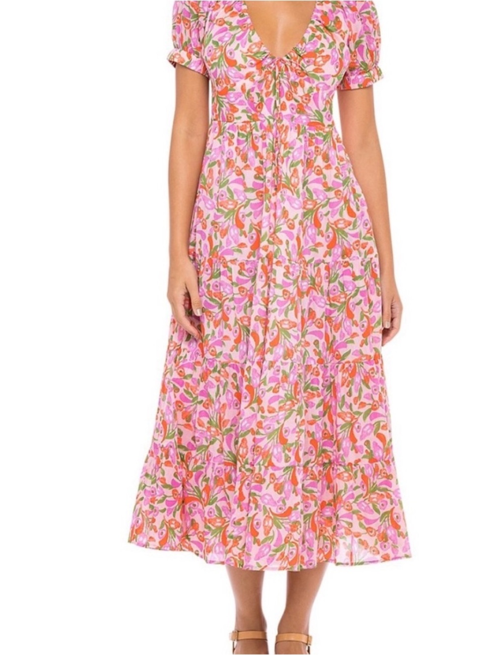 Banjanan Norma Pink Floral Tie-Front Midi Dress